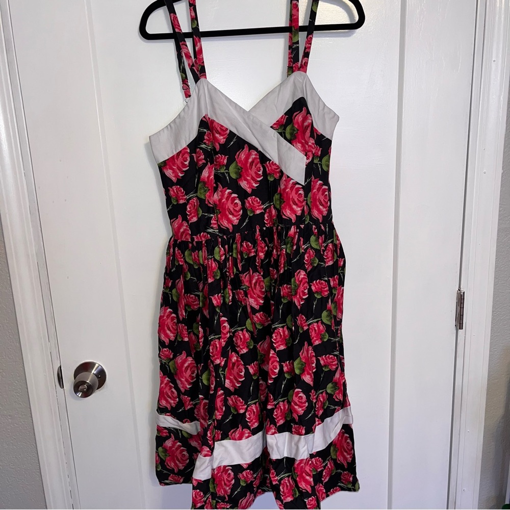 Unique Vintage Black and Pink Floral Dress